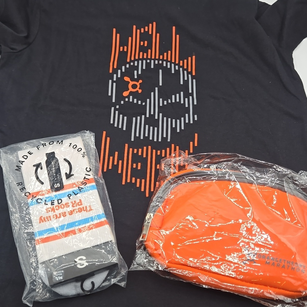 ORANGE THEORY BUNDLE NWT Hell Week Skull T-Shirt PR Socks Belt Bag